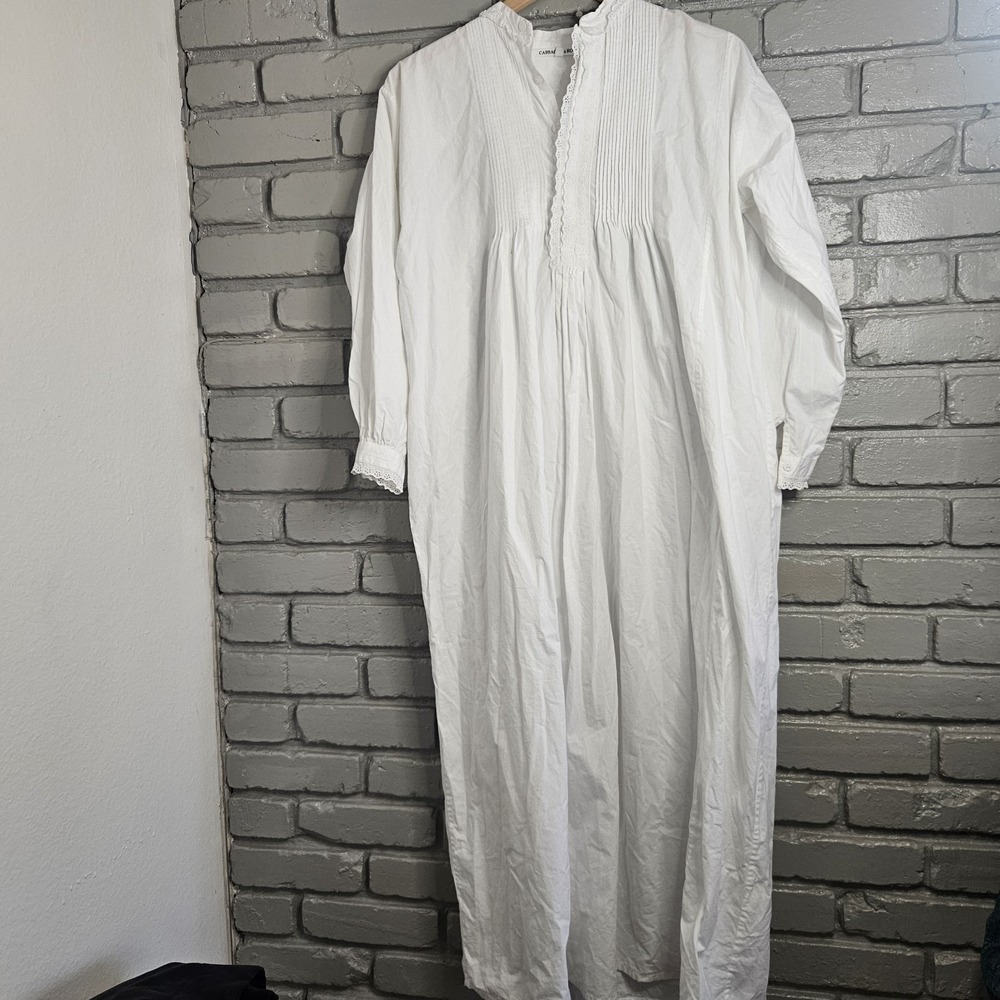 Cabbages & Roses Dress Nightgown 8 White Cotton Victorian Smock Cottagecore